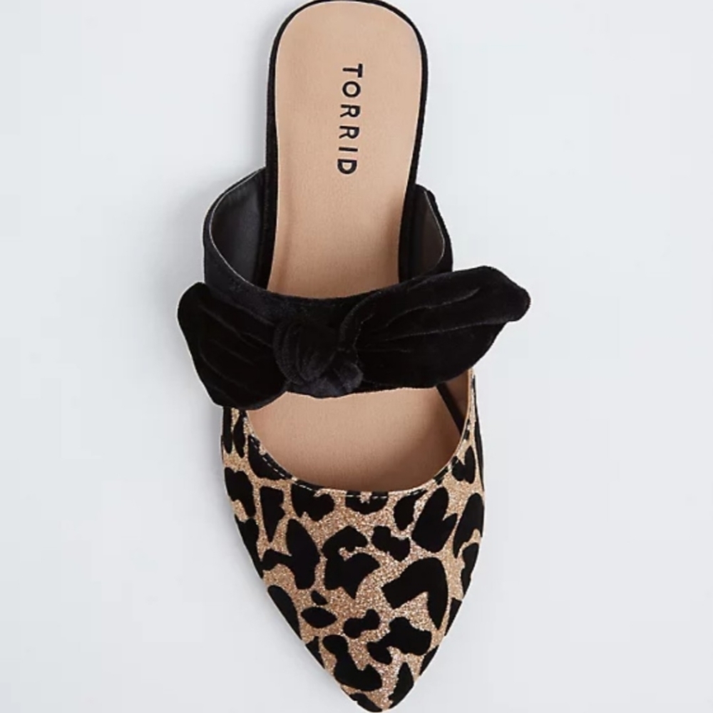 LEOPARD GLITTER BOW STRAP SLIP-ON MULE (WW)